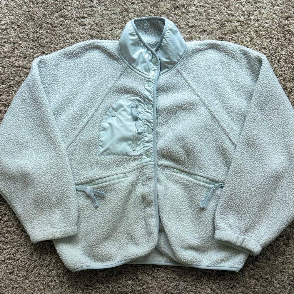 $168 Free People Hit the Slopes Fleece Jacket Frosty Combo Mint Green Wom Size M